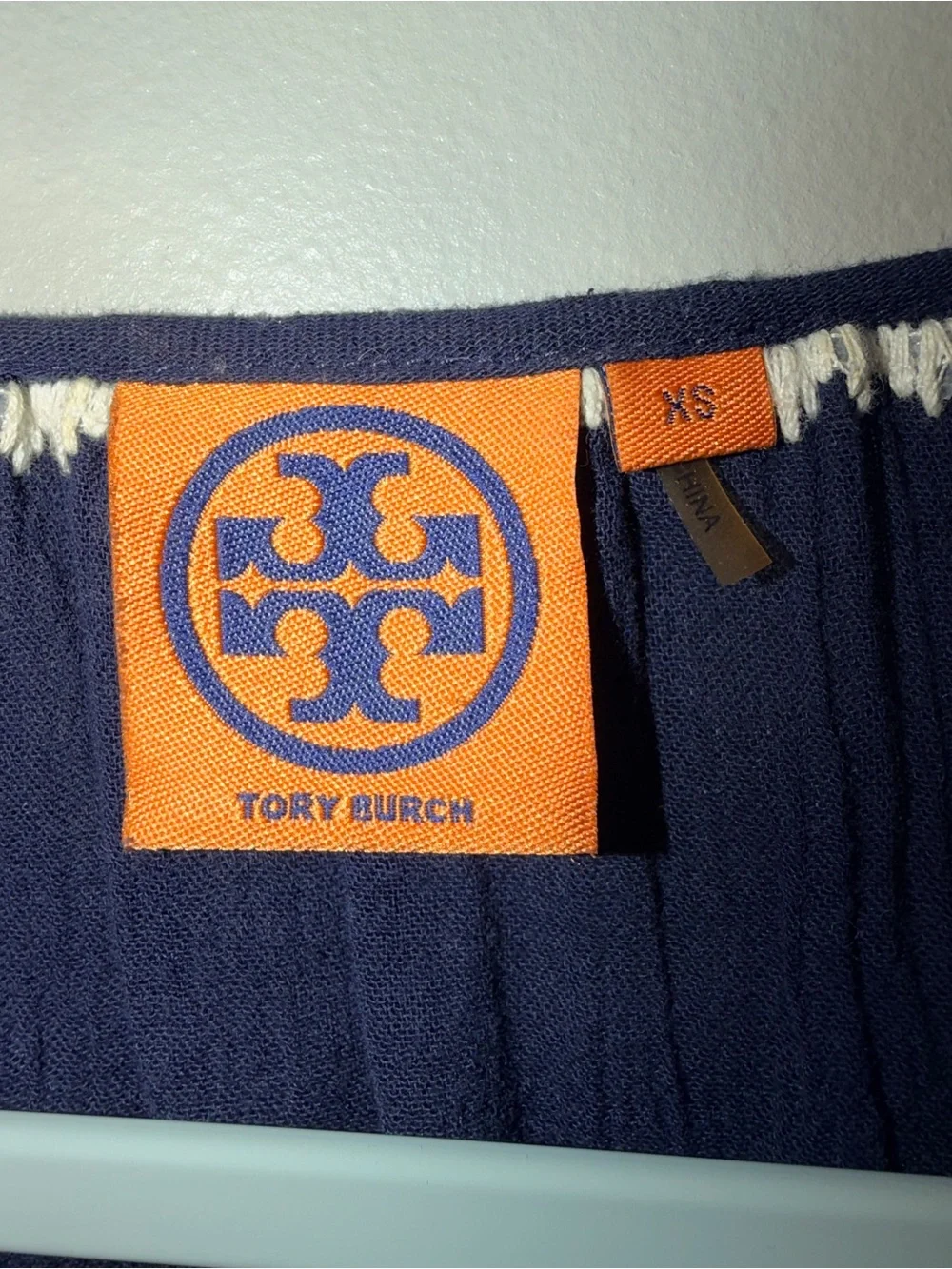 Tory Burch 100% cotton Navy Tunic Top with White Floral Embroidery boho luxury